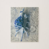 Coastal Seashell Monogram Naam Indigo Blue Legpuzzel (Verticaal)