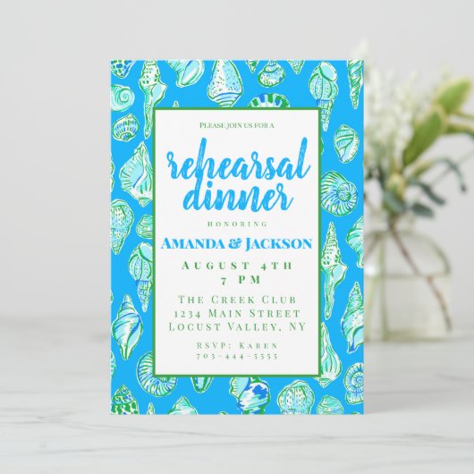 Coastal Seashell repetitie diner uitnodiging (Staand voorkant)