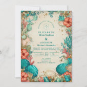 Coastal Seashell Wedding Kaart (Voorkant)