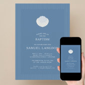 Coastal shell blue striped baptism Invitation