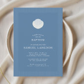 Coastal shell blue striped baptism Invitation