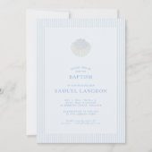 Coastal shell blue striped baptism Invitation (Devant)