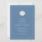 Coastal shell blue striped baptism Invitation Kaart (Voorkant)