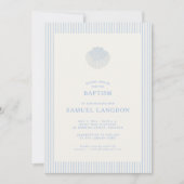 Coastal shell blue striped baptism Invitation Kaart (Voorkant)