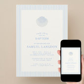 Coastal shell blue striped baptism Invitation Kaart