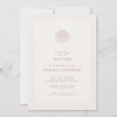 Coastal shell pink striped baptism Invitation (Devant)