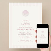 Coastal shell pink striped baptism Invitation
