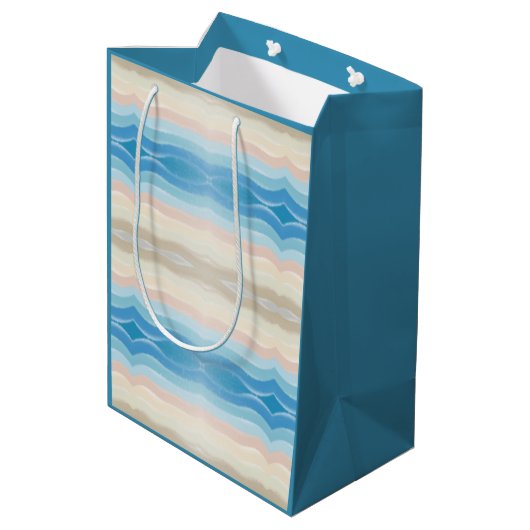 Coastal Shoreline Salty Wavy Repeteren Patroon Medium Cadeauzakje (Achterkant Gekanteld)