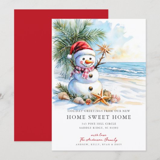 Coastal Snowman Home Sweet Home Card Aankondiging (Voorkant / Achterkant)