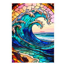 Coastal Stained Glass Art Poster