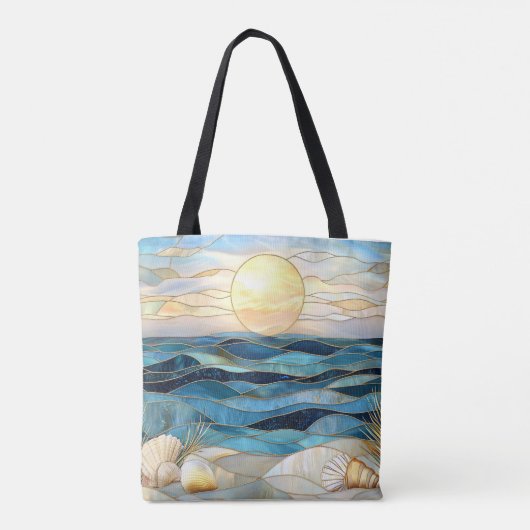 Coastal Stained Glass Ocean Sunset Tote Bag (Dos)
