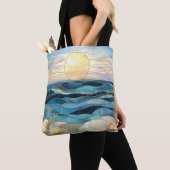Coastal Stained Glass Ocean Sunset Tote Bag (De près)