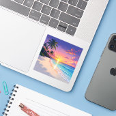 Coastal Stillness - Square Vinyl Sticker (Laptop met iPhone)