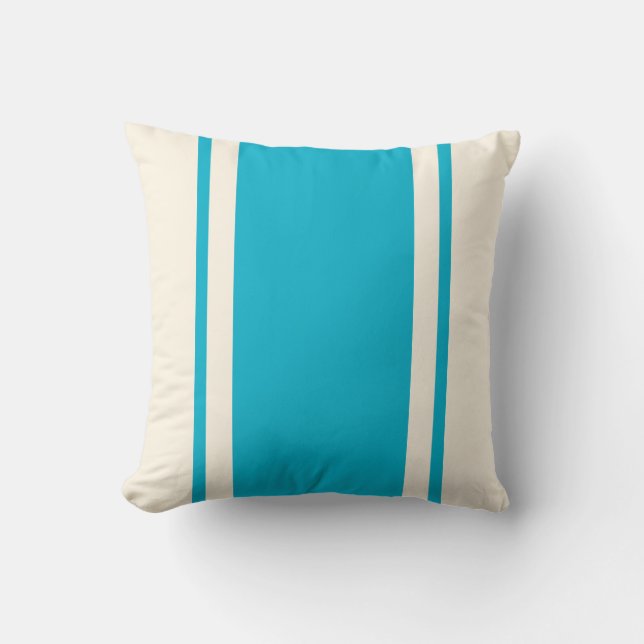 Coastal Stripe Throw Pillow – Turquoise & Cream Kussen (Voorkant)