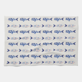 Coastal Style Blue Fish Pattern Shower Curtain Theedoek