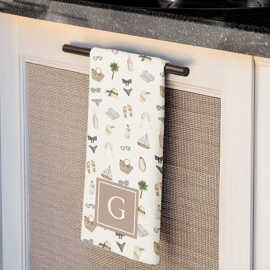 Coastal Summer Getaway Monogram Theedoek