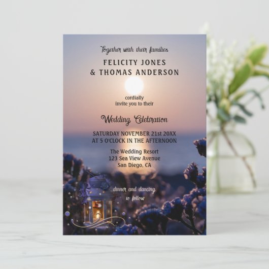 Coastal Sunset Winter Wedding Invitation (Debout devant)