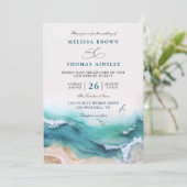 Coastal the Beach Destination QR Code Wedding Kaart (Staand voorkant)