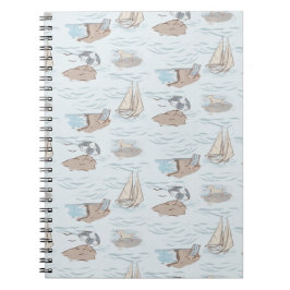 Coastal Toile Beach Scene Hand Drawn Seaside  Notitieboek
