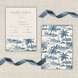 Coastal Toile Classic Script Dusty Blue  RSVP Kaartje