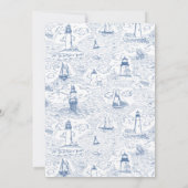 Coastal Toile Lighthouse Blue Wedding Kaart (Achterkant)