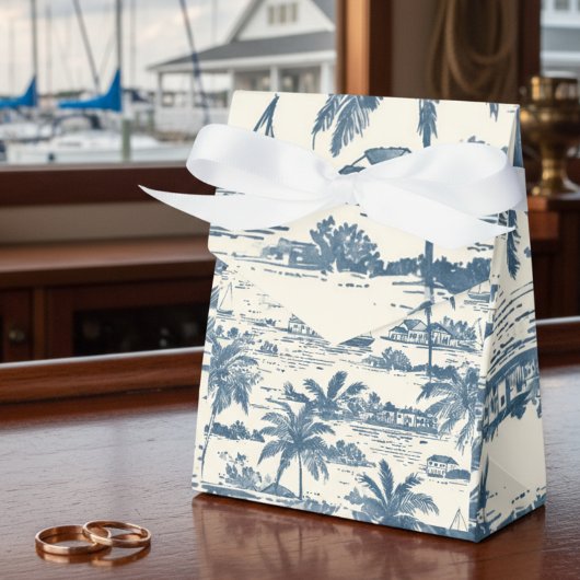 Coastal Toile Pattern Dusty Blue Wedding Bedankdoosjes