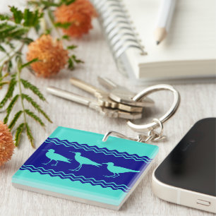 Coastal Turquoise Blue Sandpiper Birds Pattern Sleutelhanger