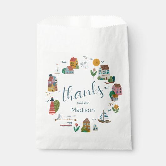 Coastal Village Blue Boy nautisch Baby shower Bedankzakje (Voorkant)