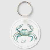 Coastal Watercolor Crab Monogram Sleutelhanger (Voorkant)