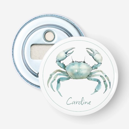 Coastal Watercolor Crab Personalized Button Flesopener (Voorkant)