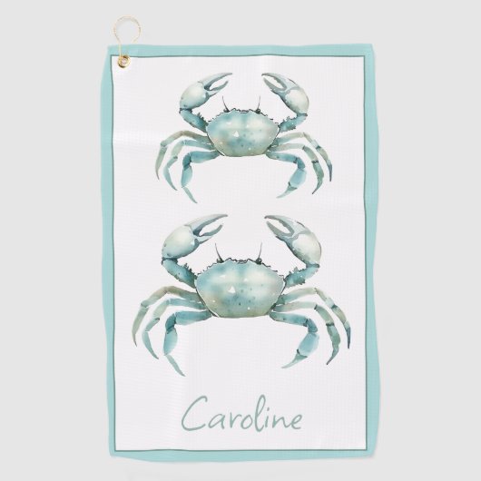 Coastal Watercolor Crab Personalized Golfhanddoek (Voorkant)