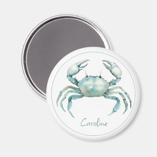 Coastal Watercolor Crab Personalized Magneet (Voorkant / Achterkant)