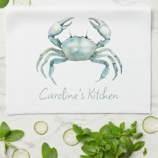Coastal Watercolor Crab Personalized Theedoek (Gevouwen)