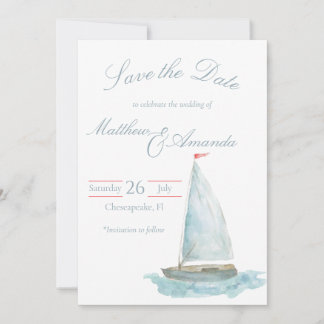 Coastal Watercolor Sailboat Save the Date Kaart