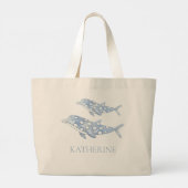 Coastal Waterverf Blue Polka Dot Dolphin Grote Tote Bag (Achterkant)
