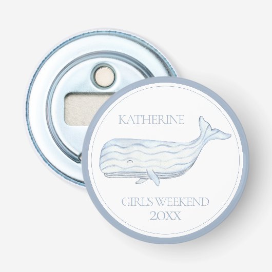 Coastal Waterverf Blue Whale gepersonaliseerd Button Flesopener (Voorkant)