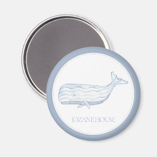 Coastal Waterverf Blue Whale gepersonaliseerd Magneet (Voorkant / Achterkant)