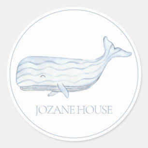 Coastal Waterverf Blue Whale gepersonaliseerd Ronde Sticker