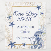 Coastal Wedding Blue Gold Rehearsal Dinner Wijn Etiket (Enkel label)