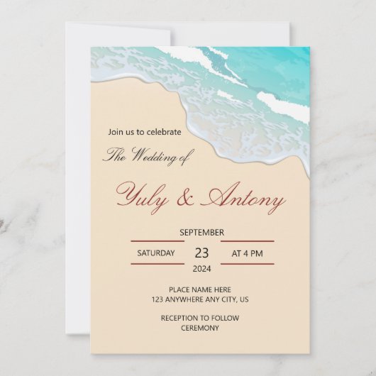 coastal wedding Invitation beach decor (Devant)