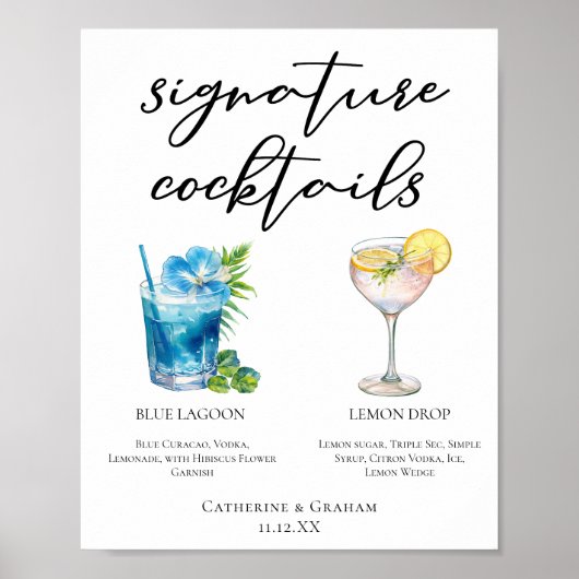 Coastal Wedding Signature Cocktails Menu Poster (Voorkant)