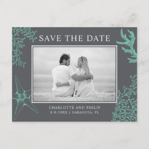 Coastal Wedding Sla de datum op Custom Photo Card Aankondigingskaart