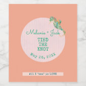 Coastal Weddingr Seahorse Stripe Wijn Etiket (Enkel label)