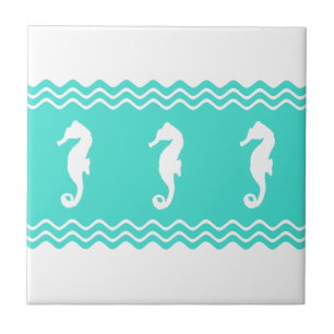 Coastal White Turquoise Ocean Seapaarden Tegeltje
