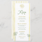 Coastal Yellow Stripes Seashell Palm Tree Wedding Menu (Voorkant / Achterkant)