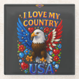 Coaster Design: I Love My Country - USA Glazen Onderzetter