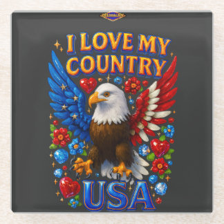 Coaster Design: I Love My Country - USA Glazen Onderzetter