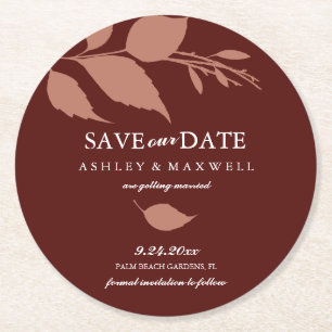 Coaster Huwelijk Save The Date Maroon Ronde Kartonnen Onderzetter
