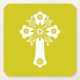 Coasters Floral Cross Yellow Vierkante Kartonnen Onderzetter