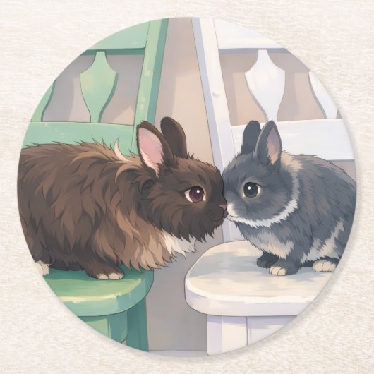 Coasters (Set of 6) Two Rabbits Ronde Kartonnen Onderzetter (Voorkant)
